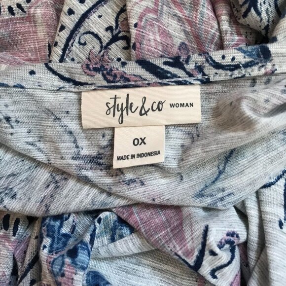 NWT Style & Co. Womens Floral Henley Shirt Size 0X blue pink grey - Picture 5 of 8